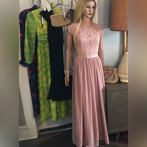 Formal Special Occasion Floral Lace Gown Maxi Dress Dusty Pink Like New sz M